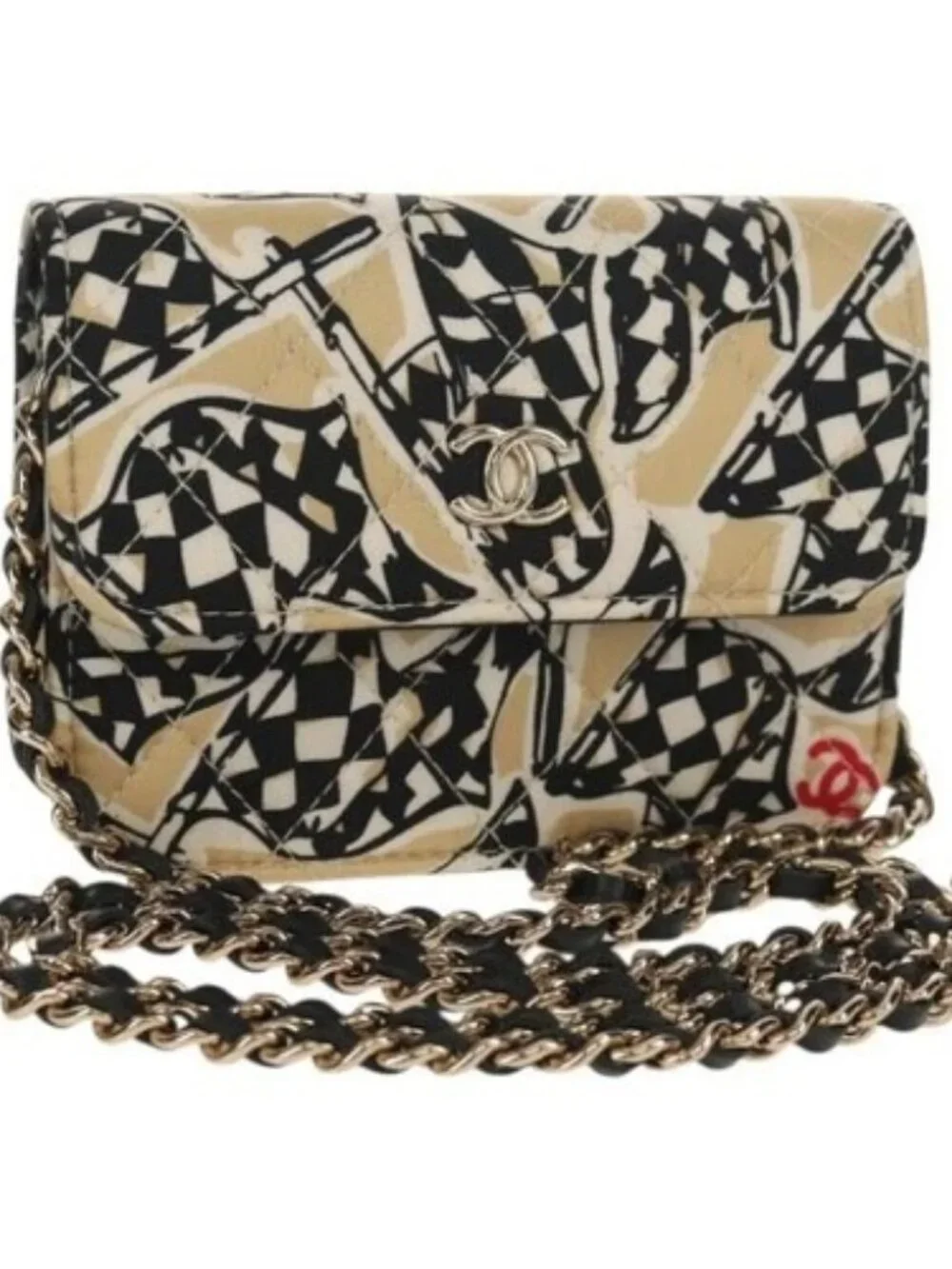 CHANEL Matelasse Chain Shoulder Bag Satin Beige Gold CC Auth 145067SAM